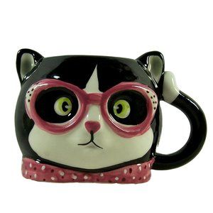 Black and White Cat Mug with Pink Accents